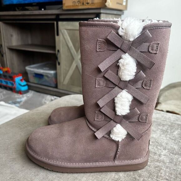 Koolaburra By UGG Victoria Tall Boot Kids' size 3 Cocoa Brown Bows Cozy Winter - Picture 3 of 7